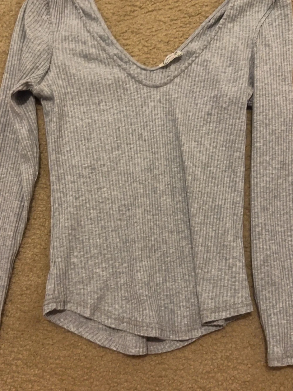 Free People Heather Gray Ribbed Scoop Neck Long Sleeve Top